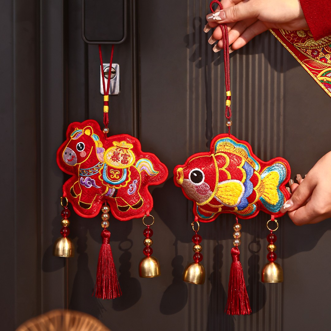 菲寻2026马年新年装饰品福字挂件春节过年入户门把手醒狮风铃挂饰