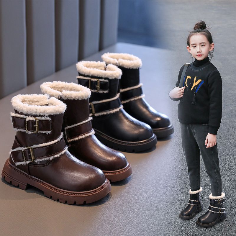 女童马丁靴冬季加绒保暖短靴韩版百搭复古公主皮靴防滑软底