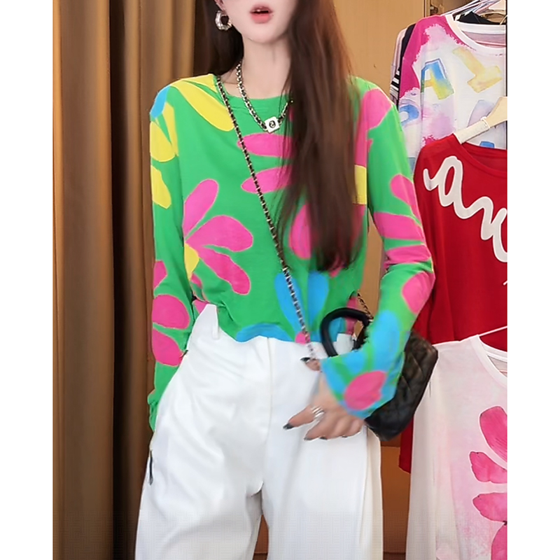 港风chic防紫外线防晒T恤女2025夏季新款复古涂鸦印花罩衫短上衣