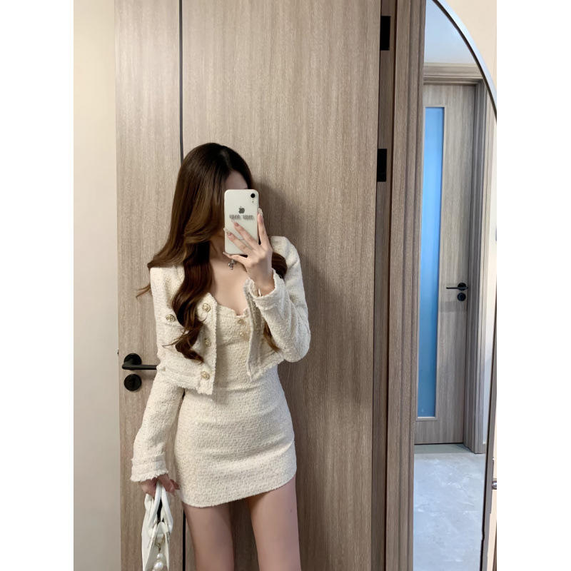 小香风套装秋装搭配一整套时尚名媛外套连衣裙感小洋装两件套