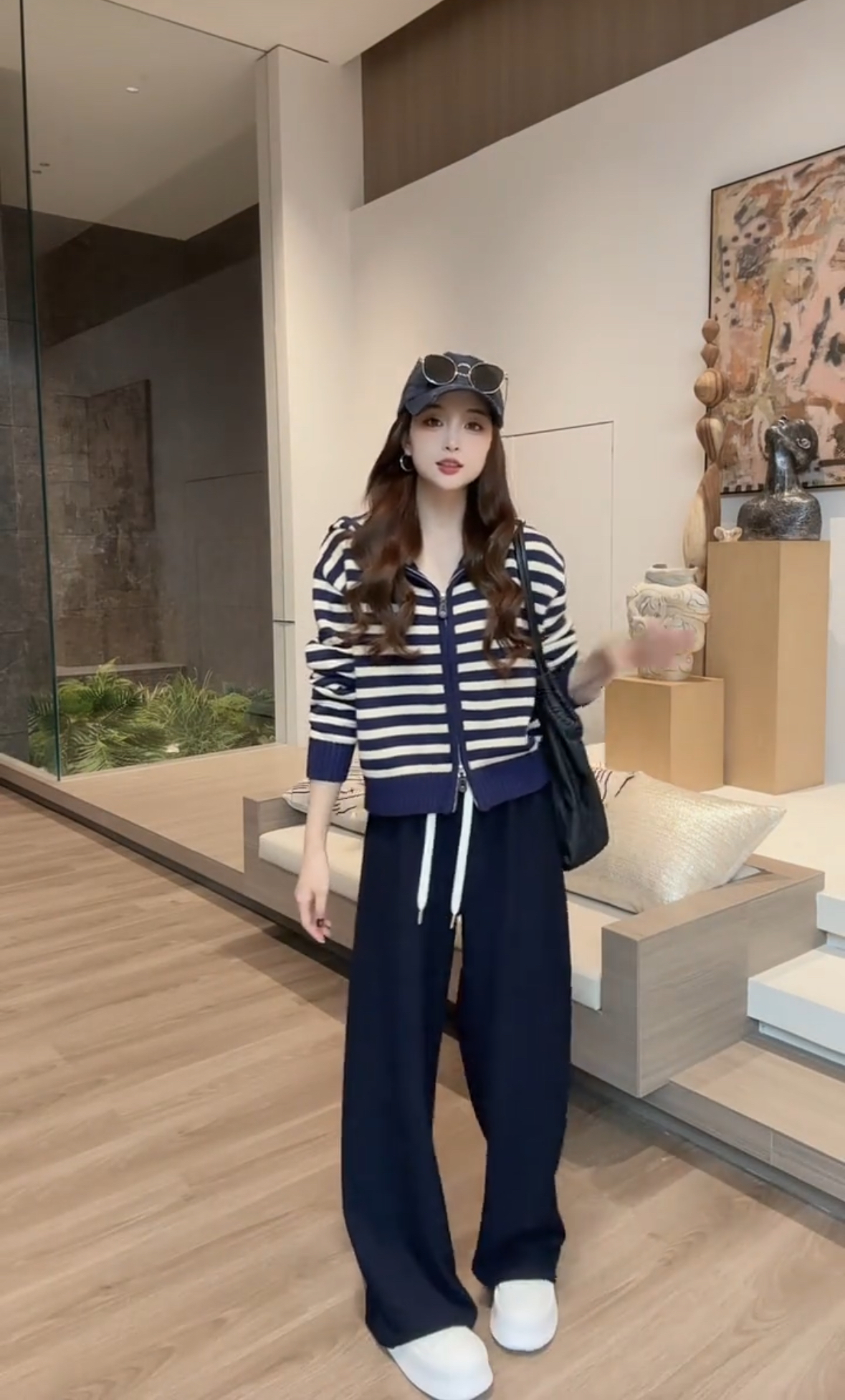 慵懒风条纹连帽针织衫显瘦休闲上衣独特巨好看外套