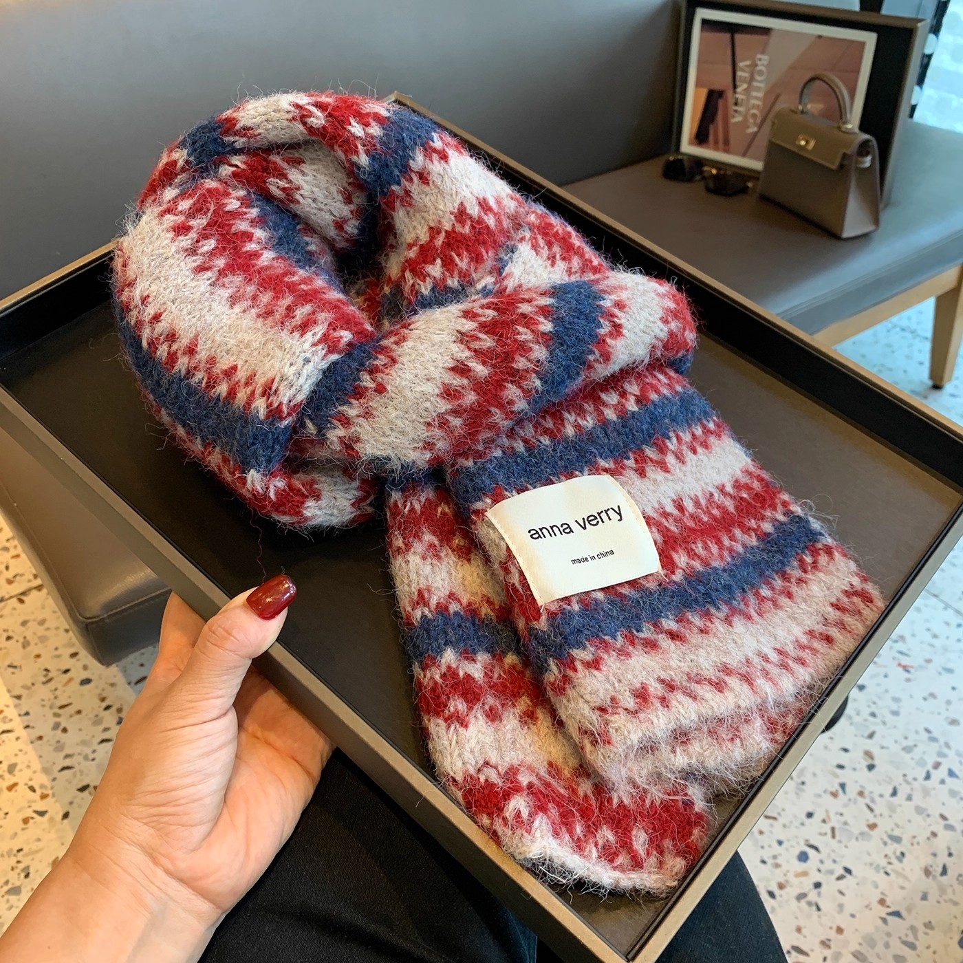 25冬季新款费尔岛风条纹针织含羊毛围巾女秋冬保暖百搭氛围感围脖