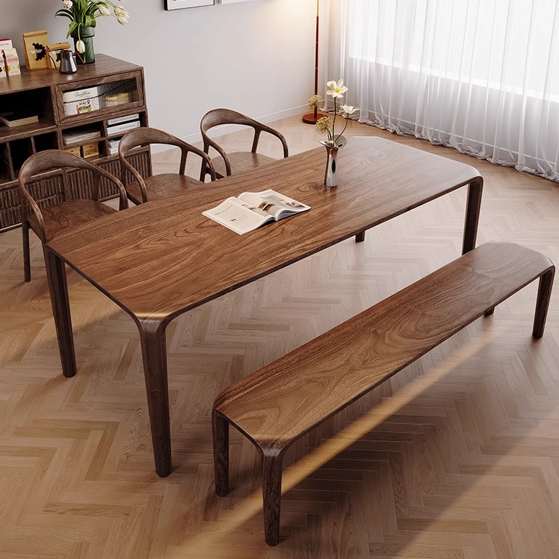 【桌椅整套】北美黑胡桃木实木望月餐桌家用茶桌简约饭桌榫卯