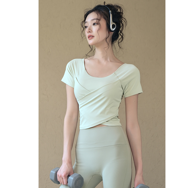 夏季短款高腰纯欲普拉提瑜伽服上衣女速干专业健身训练运动短袖潮