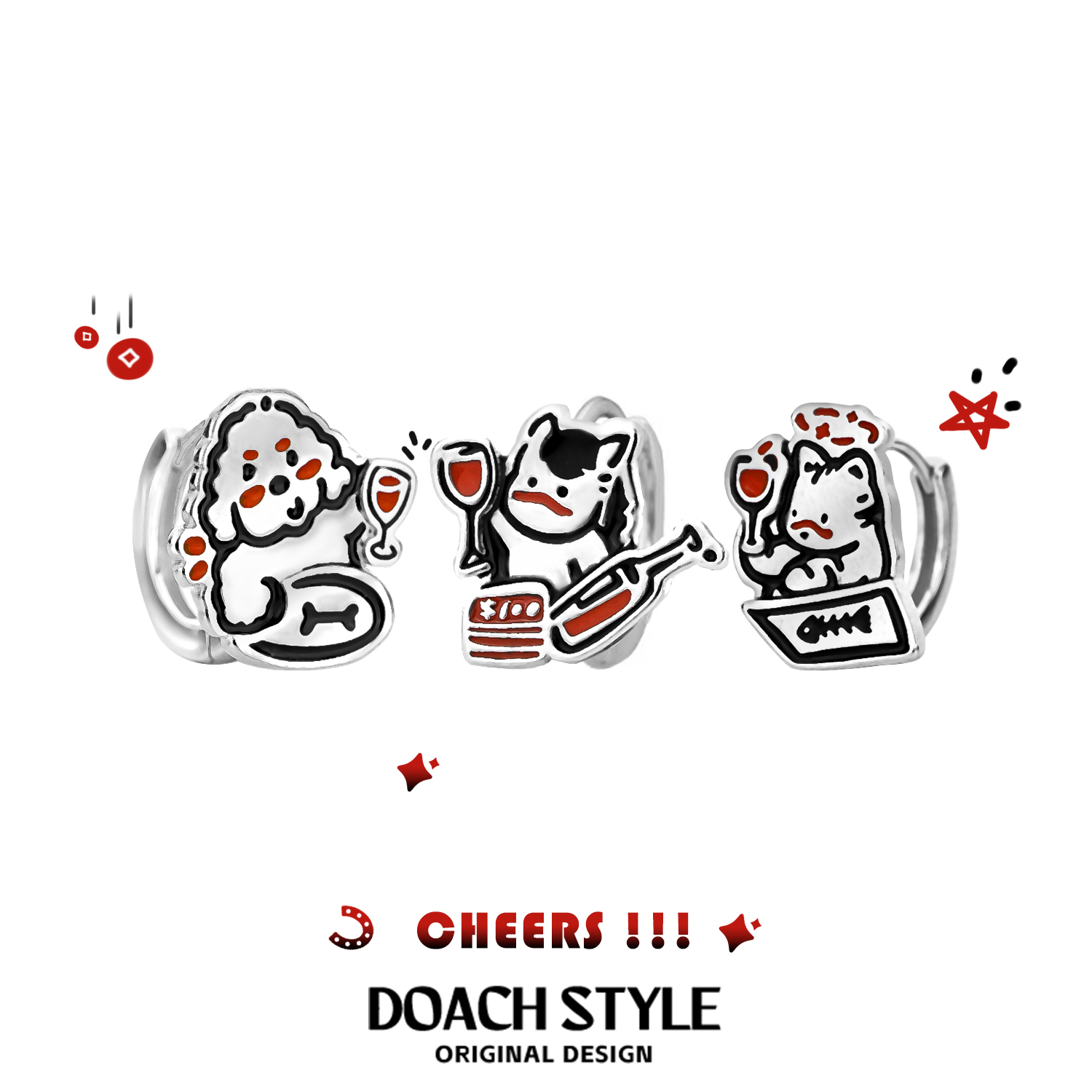 铜合金耳饰 小马小猫小狗耳环原创设计可爱耳钉甜酷高级新年耳饰