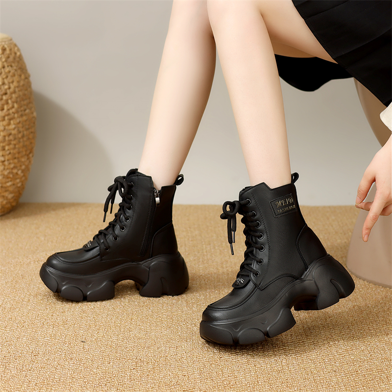 真皮马丁靴女增高2025秋新款短靴厚底轻便时尚加绒加厚小个子靴子