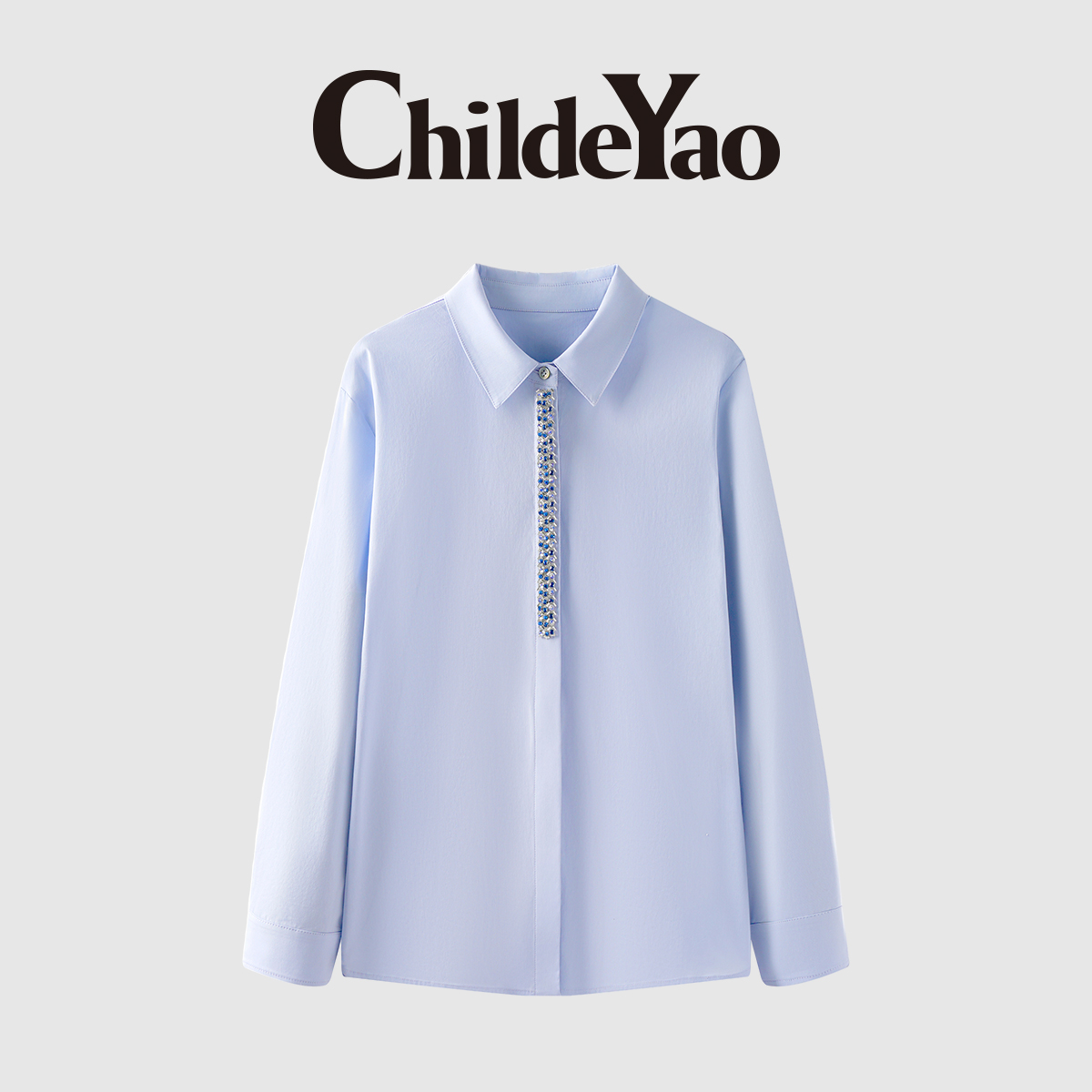 Childe Yao设计感棉衬衣女手工钻钉珠宽松翻领长袖衬衫CYC53082C