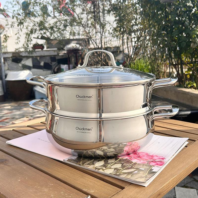 家里304不锈钢加厚双层蒸笼蒸锅蒸馒头电磁炉燃气灶专用汤锅28cm