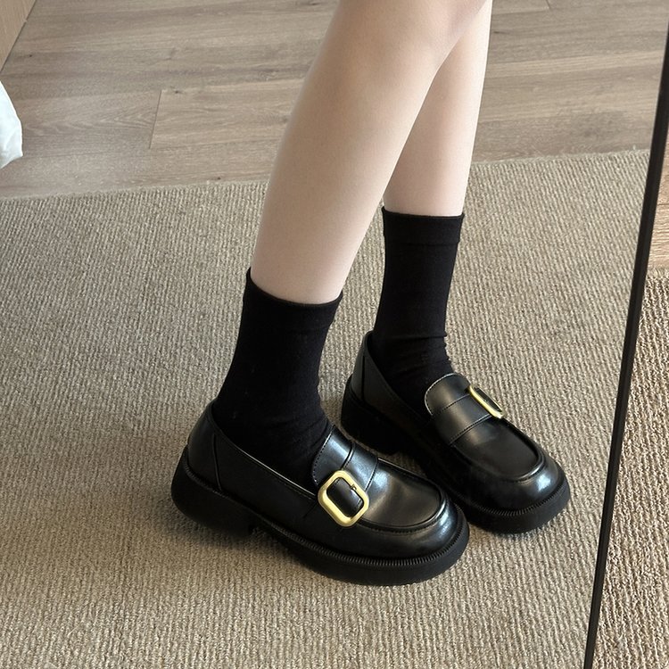 乐福鞋女2025年春秋新款一脚蹬平底单鞋学院风爆款英伦风小皮鞋女