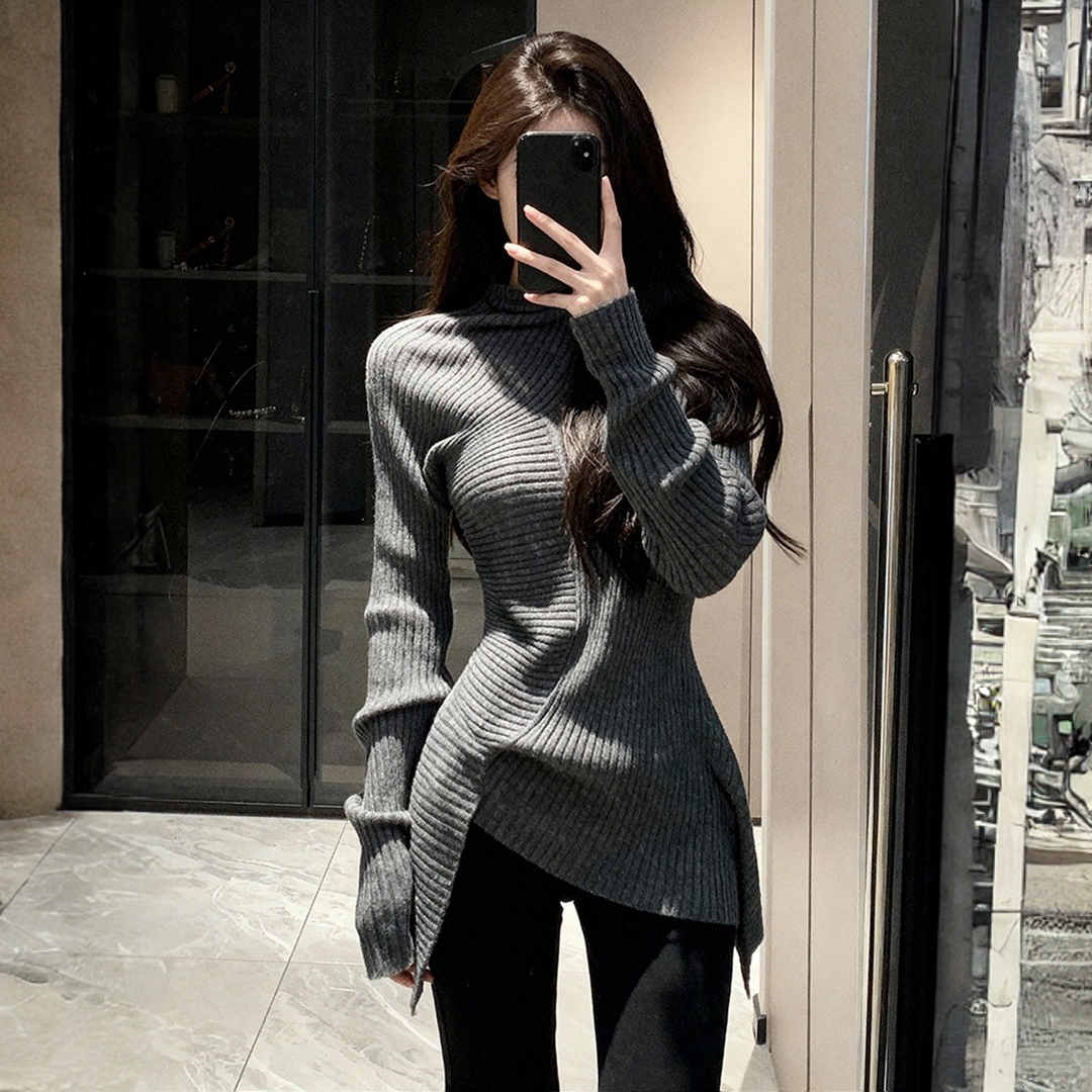 2025年冬季森林北同款灰色不规则毛衣气质高级感显瘦miu系针织衫