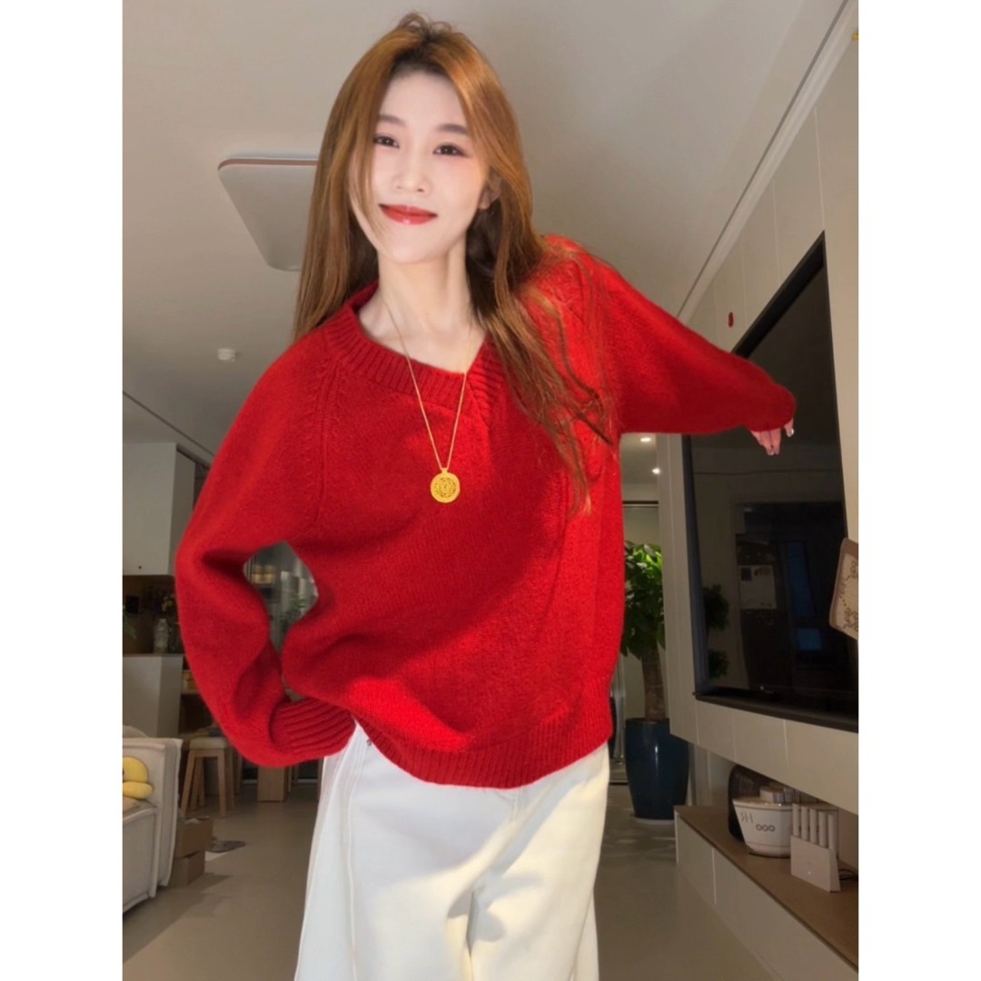 【原版600克新年定制版】氛围感V领毛衣女秋冬慵懒风宽松显瘦上衣