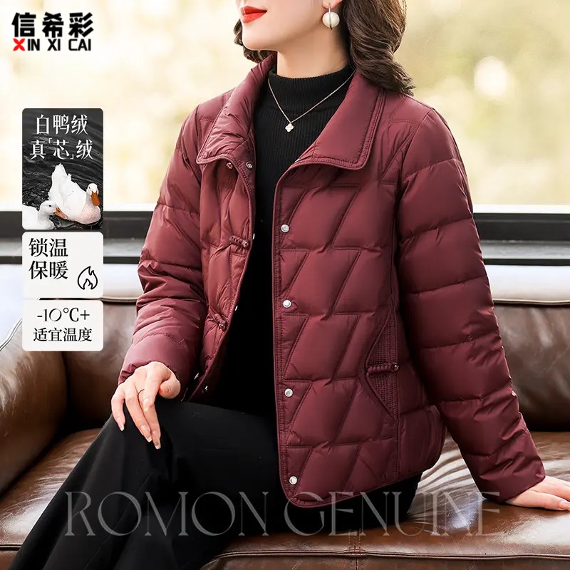 妈妈冬季本命年红色新中式国风羽绒服中老年女装轻薄外套保暖棉袄