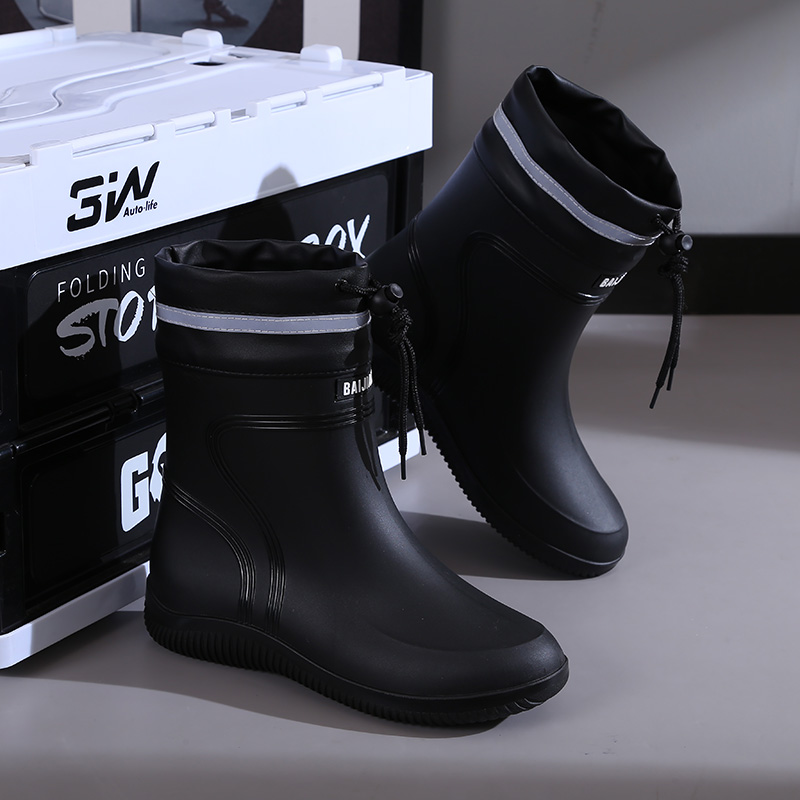 新款中筒雨鞋男士耐磨水鞋加绒保暖防水胶鞋厨房厨师鞋雨靴户外