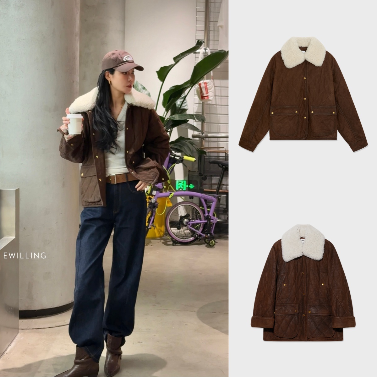 IMMI抛蜡羊皮绗棉碎花毛领夹克外套 猎装夹克