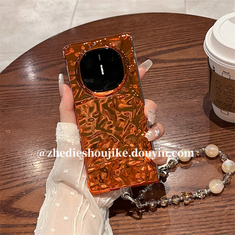 适用华为matex6折叠屏典藏版手机壳matex5高级橙色褶皱链条保护壳