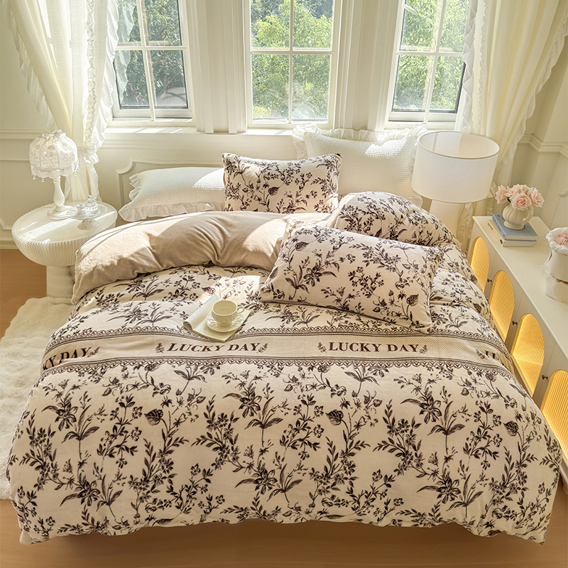 【源哥专属】皇冠秋冬加厚牛奶绒印花套件四件套被套200*230cm