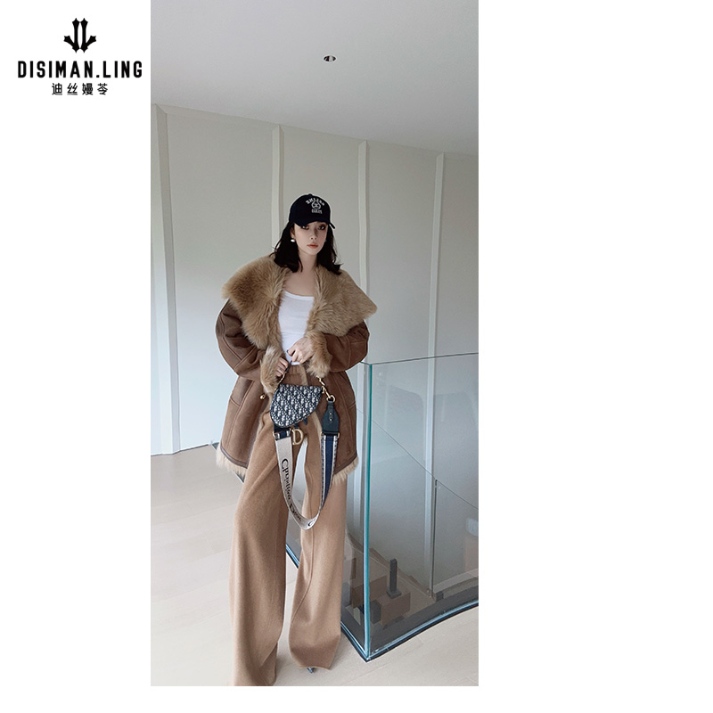 【迪丝嫚苓】驼色裤子时尚休闲显瘦百搭宽松原创气质小众感秋冬外穿