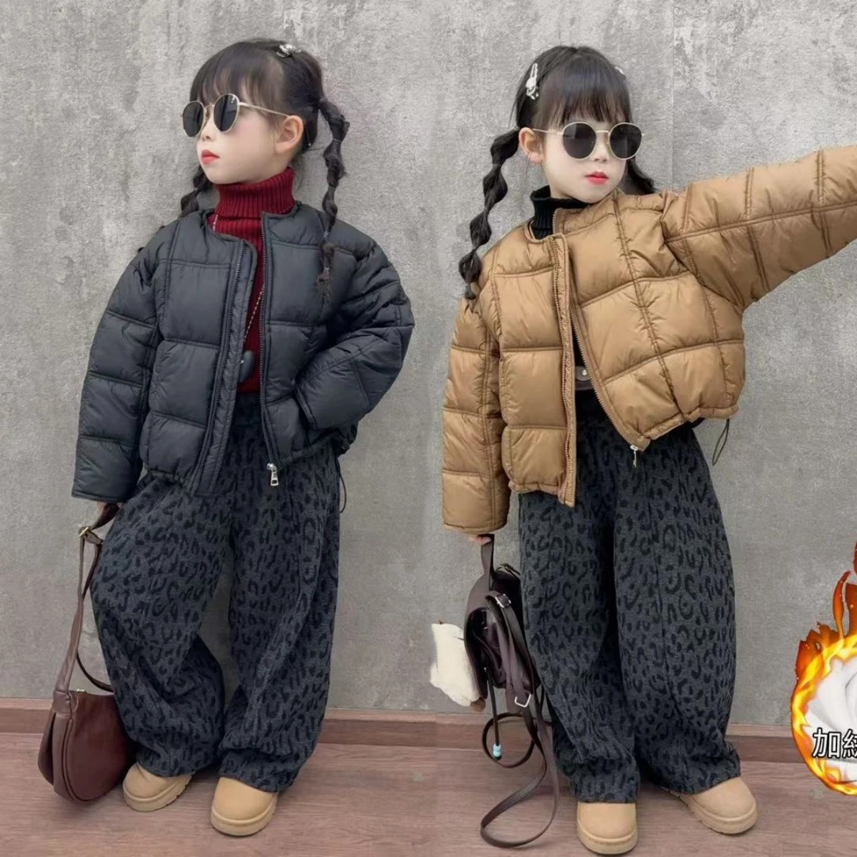 女童冬季新款洋气棉衣套装中大童女孩保暖时尚棉服加绒裤两件套潮