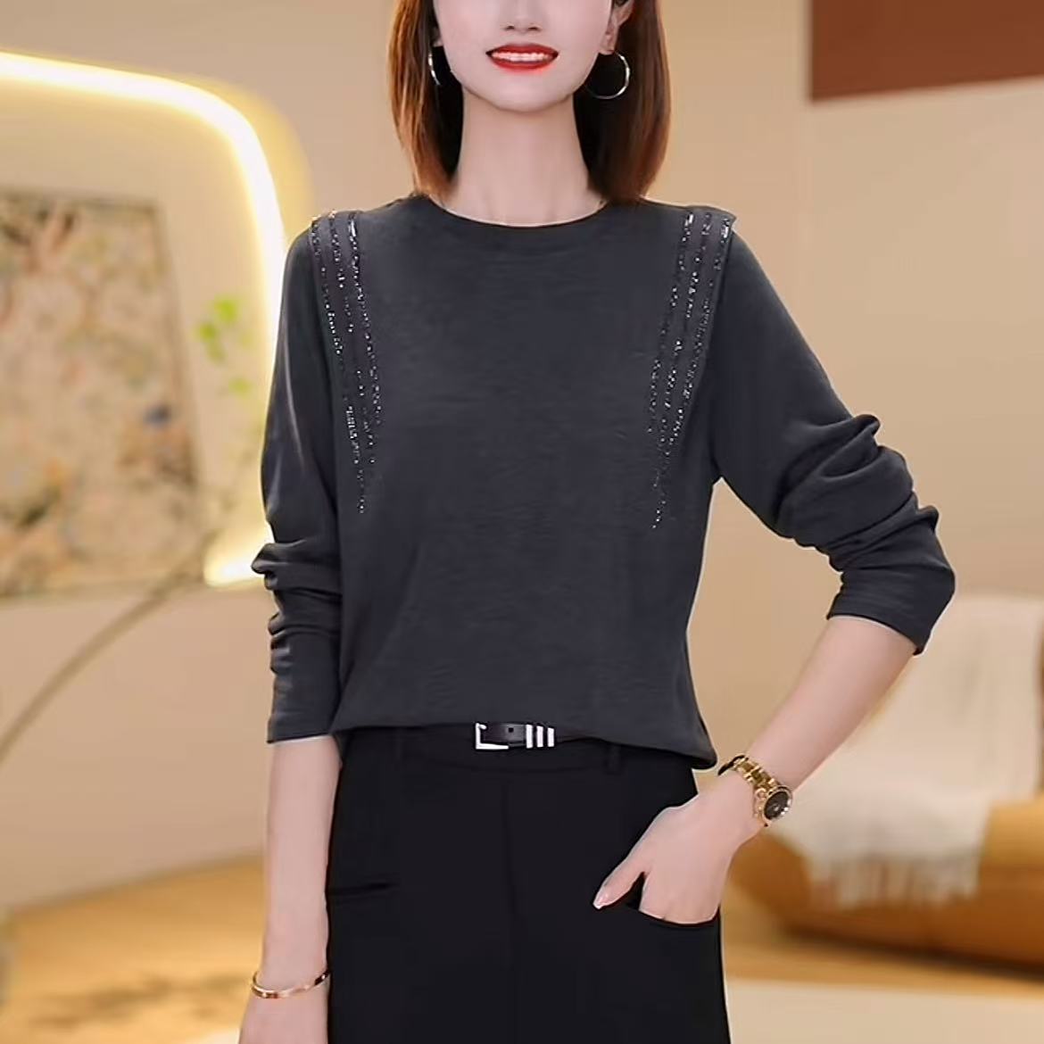 秋季上衣上新女装百搭新品长袖衬衣时尚显瘦气质2565
