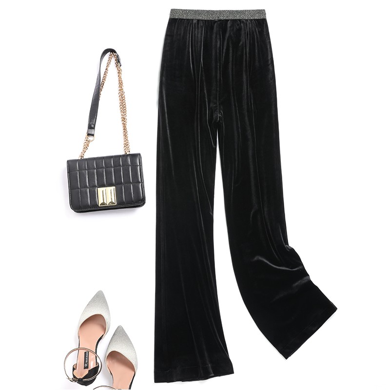 高品质金丝绒阔腿裤女小个子拖地裤大码胖MM高腰垂感直筒丝绒裤子