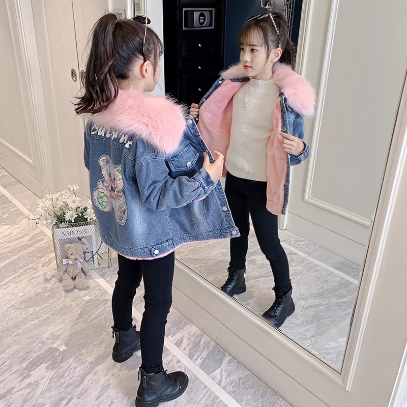 女童棉衣秋冬款儿童加绒牛仔外套2025新款童装小女孩冬季棉服上衣