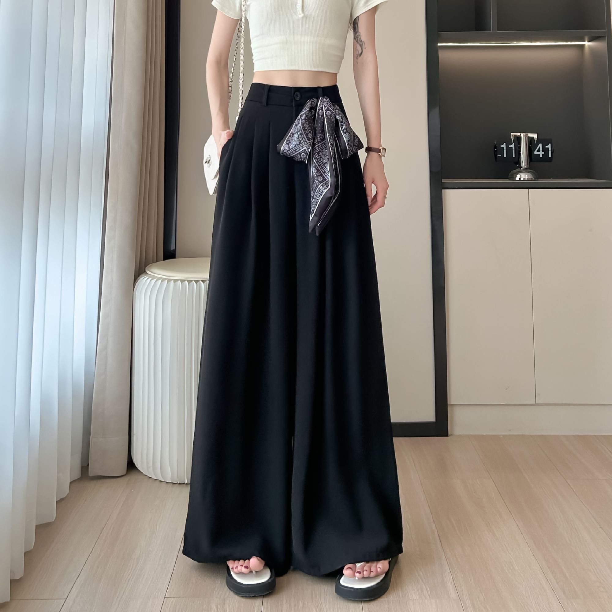 （送丝巾）西装阔腿裙裤女2025新款今年流行爆款裤子垂坠感休闲裤