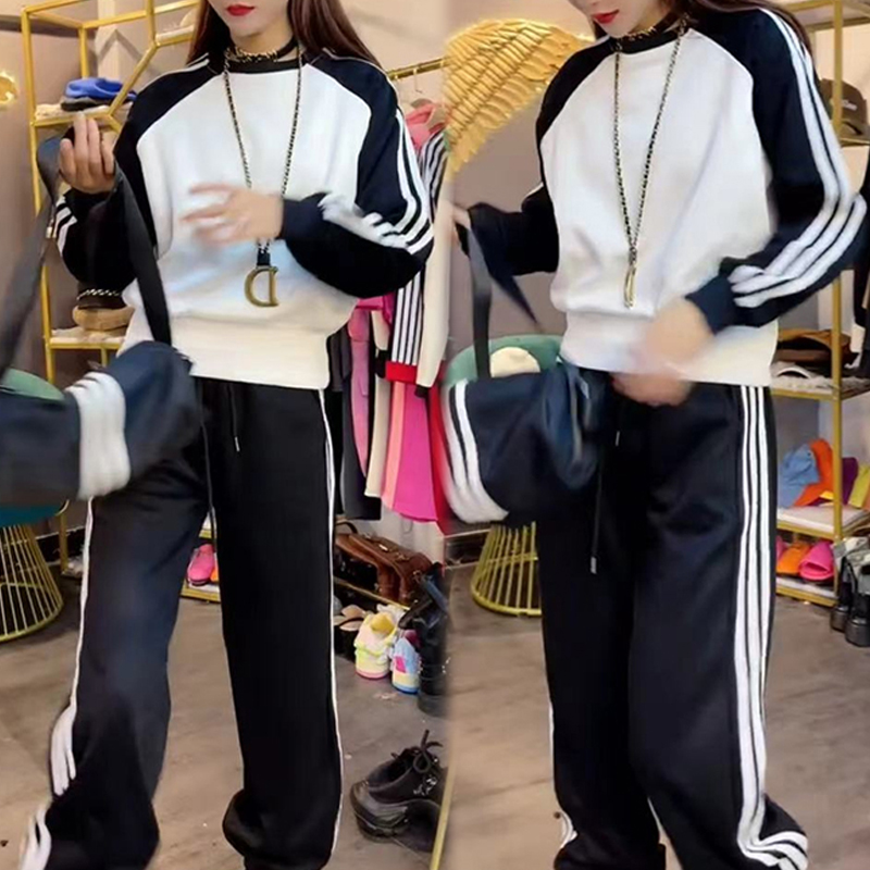 2025春秋新款时尚显瘦圆领卫衣套装女士束脚卫裤休闲运动服两件套