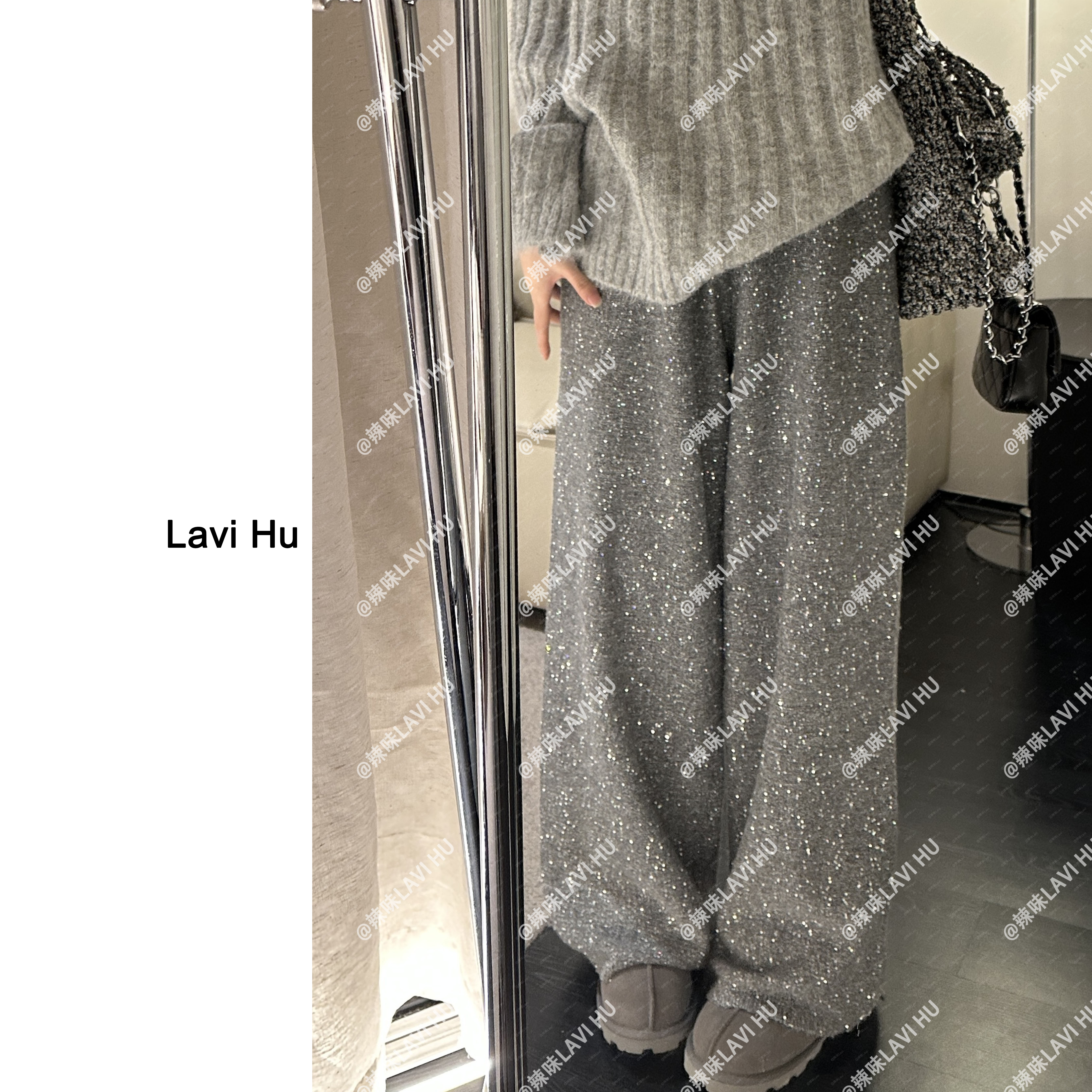 LAVI HU【墙角碎星】针织慵懒风闪片时尚休闲裤2596