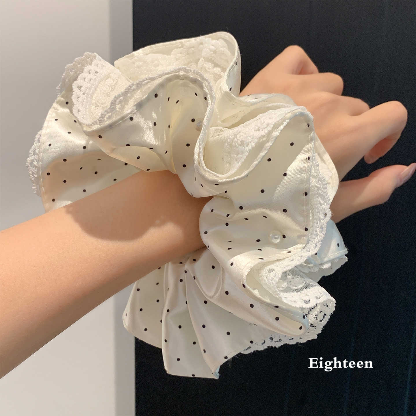 韩系白色蕾丝波点缎面大肠发圈女高级感扎头发超大号发饰头绳新款