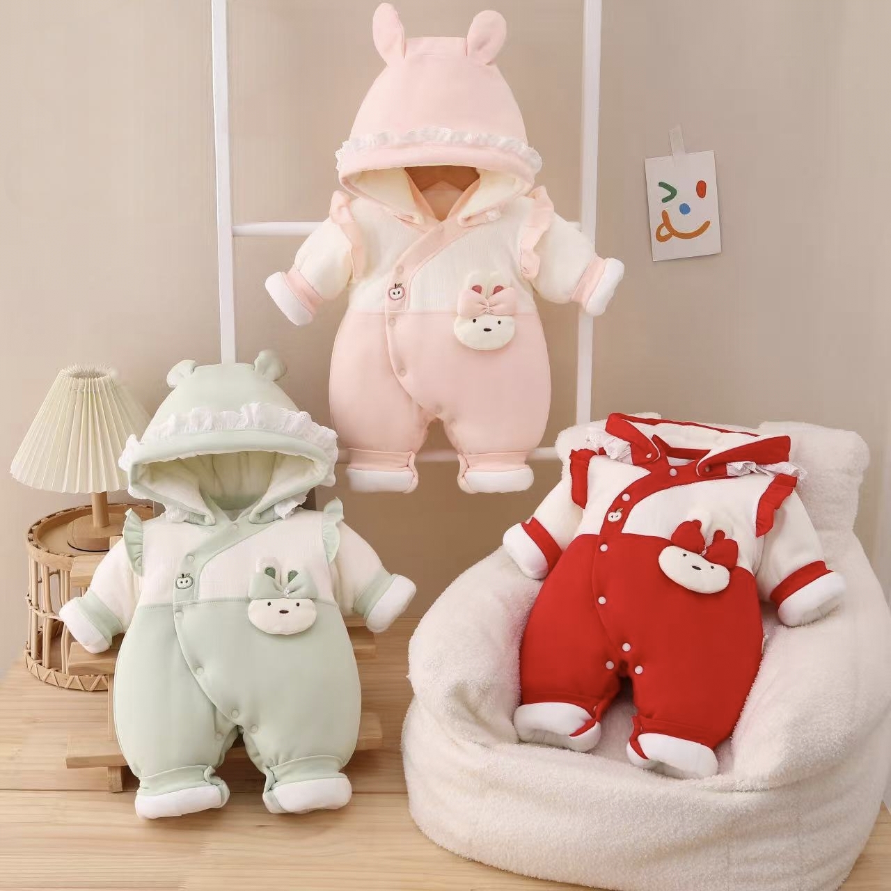 300g加厚新生儿衣服连帽外出服冬婴儿连体衣抱抱服0-3个月兔丽丝