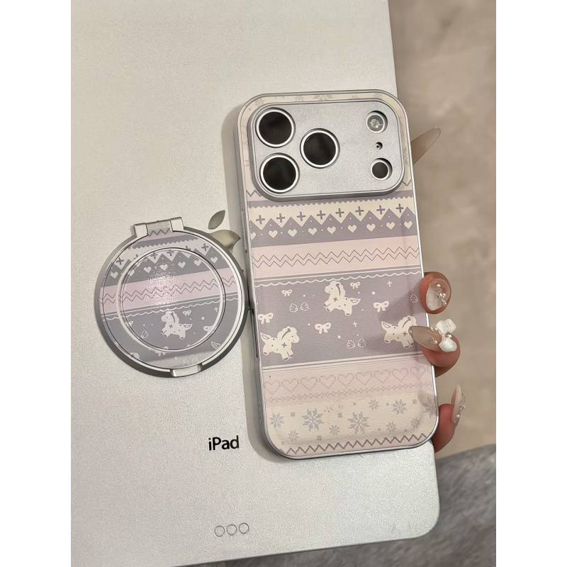 费尔岛纹小马适用苹果17pro手机壳16pm金属皮纹华为p80荣耀小米15