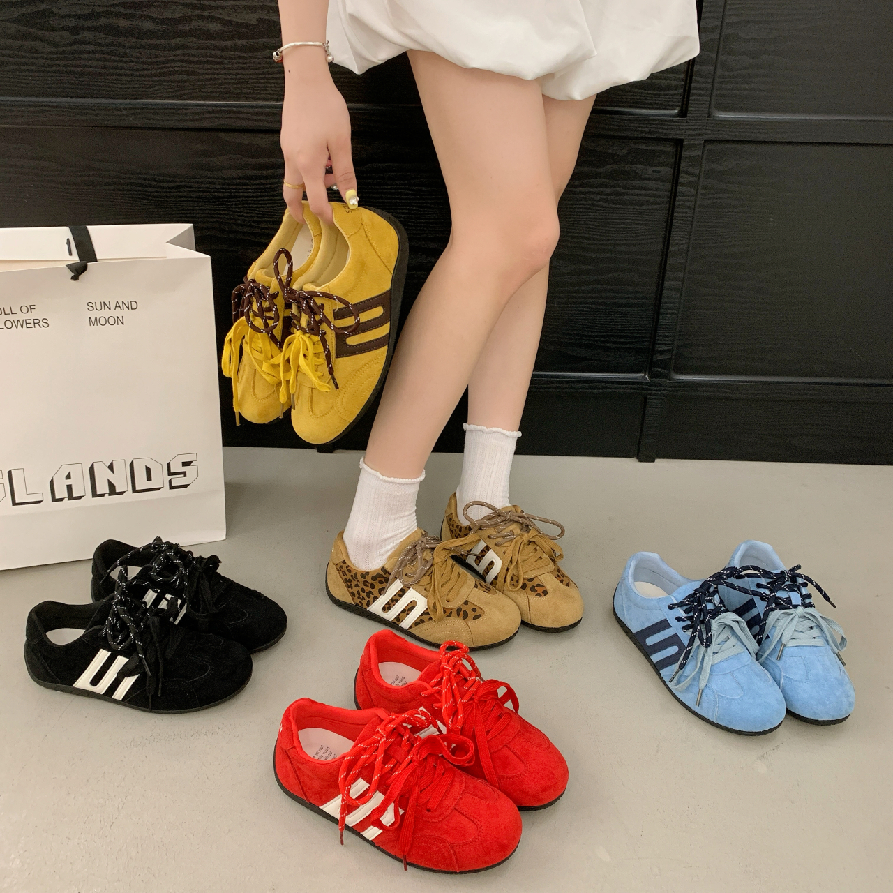 德训鞋2025秋季新款网红休闲运动百搭时尚复古平底系带小众拼色