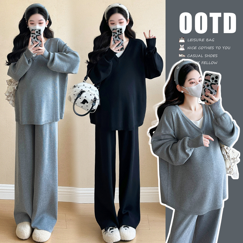 秋季孕妇装韩版显瘦洋气风时尚阔腿裤孕妇宽松套装两件套