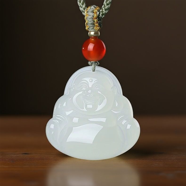 天然和田玉羊脂白玉佛公吊坠女款玉石大肚弥勒佛项坠笑佛玉佩玉坠