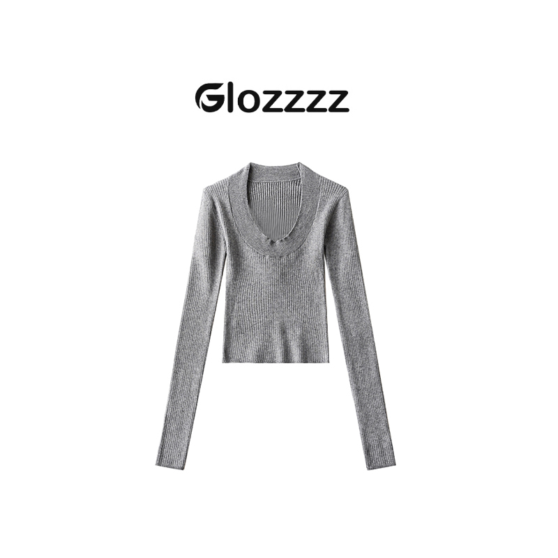 【Glozzzz】百搭王 U领长袖针织衫修身显瘦打底衫性感纯欲 880817-1