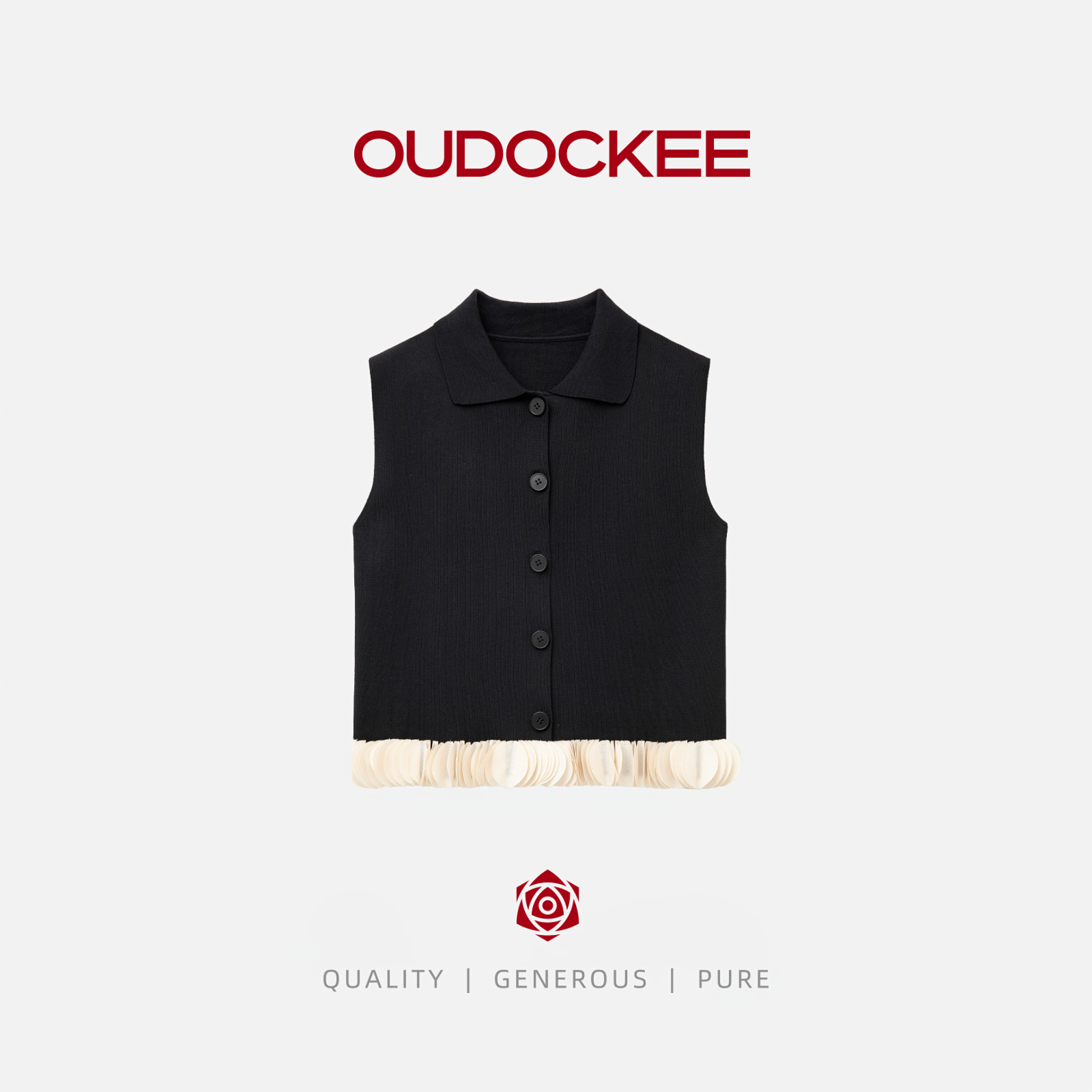 OUDOCKEE 鸥鸥【赫本】黑色上衣无袖时尚花边 H2502Y408T