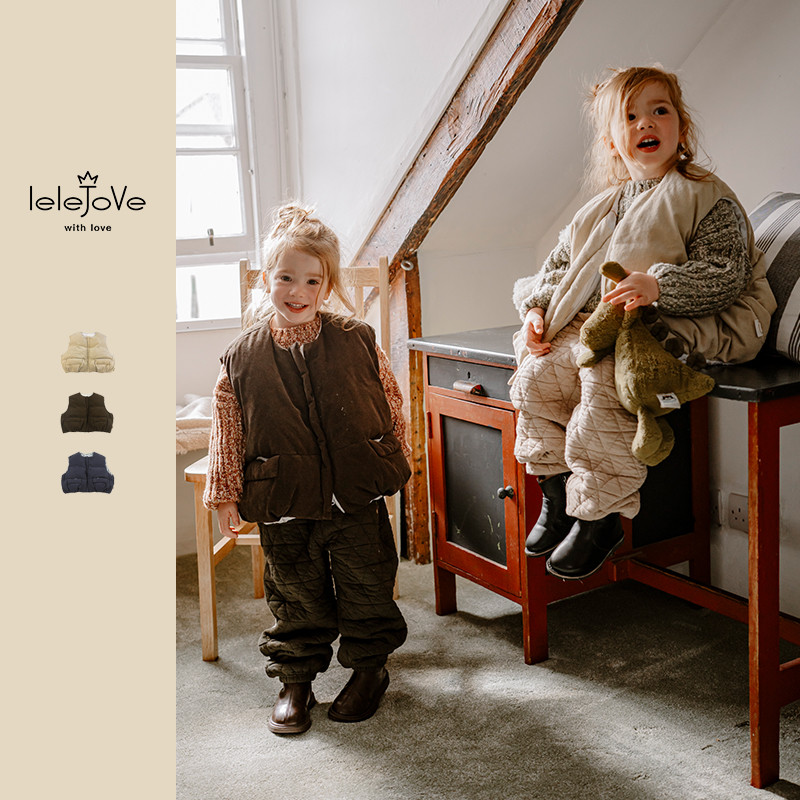 lelejove北欧风24秋冬羽绒马甲儿童鸭绒蓬松保暖可爱马甲4AT3D604