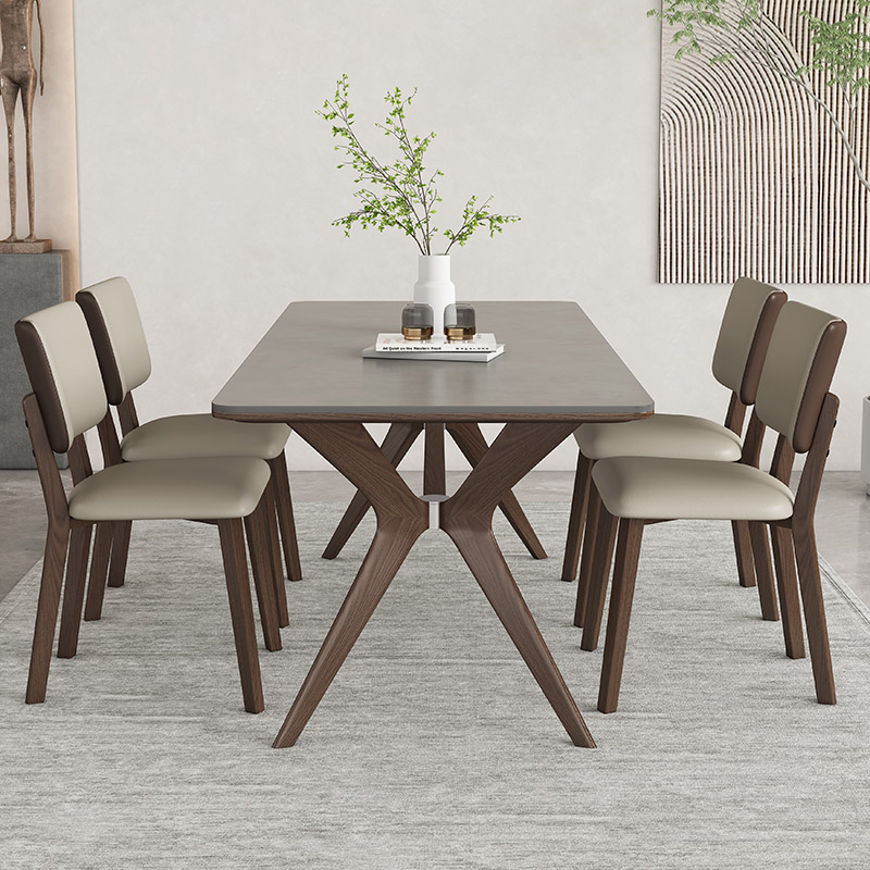 实木岩板餐桌现代简约轻奢胡桃木色餐桌家用小户型堡莱美洛旗舰店