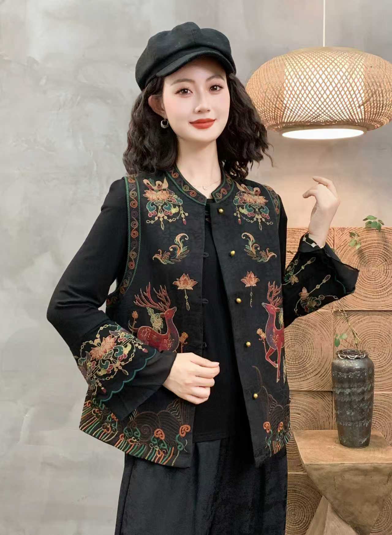 【鹿鸣莲花】中式立领复古民族风重工刺绣提花高定马甲