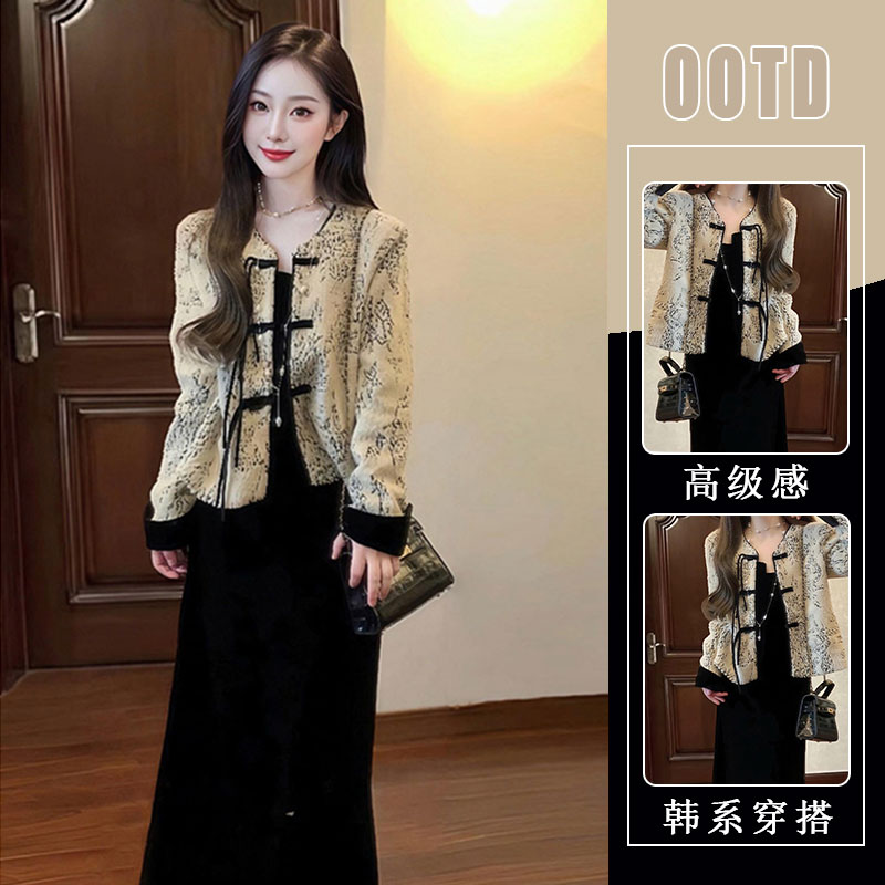 高级感超好看气质新中式外套2025春秋新款丝绒吊带连衣裙国风套装