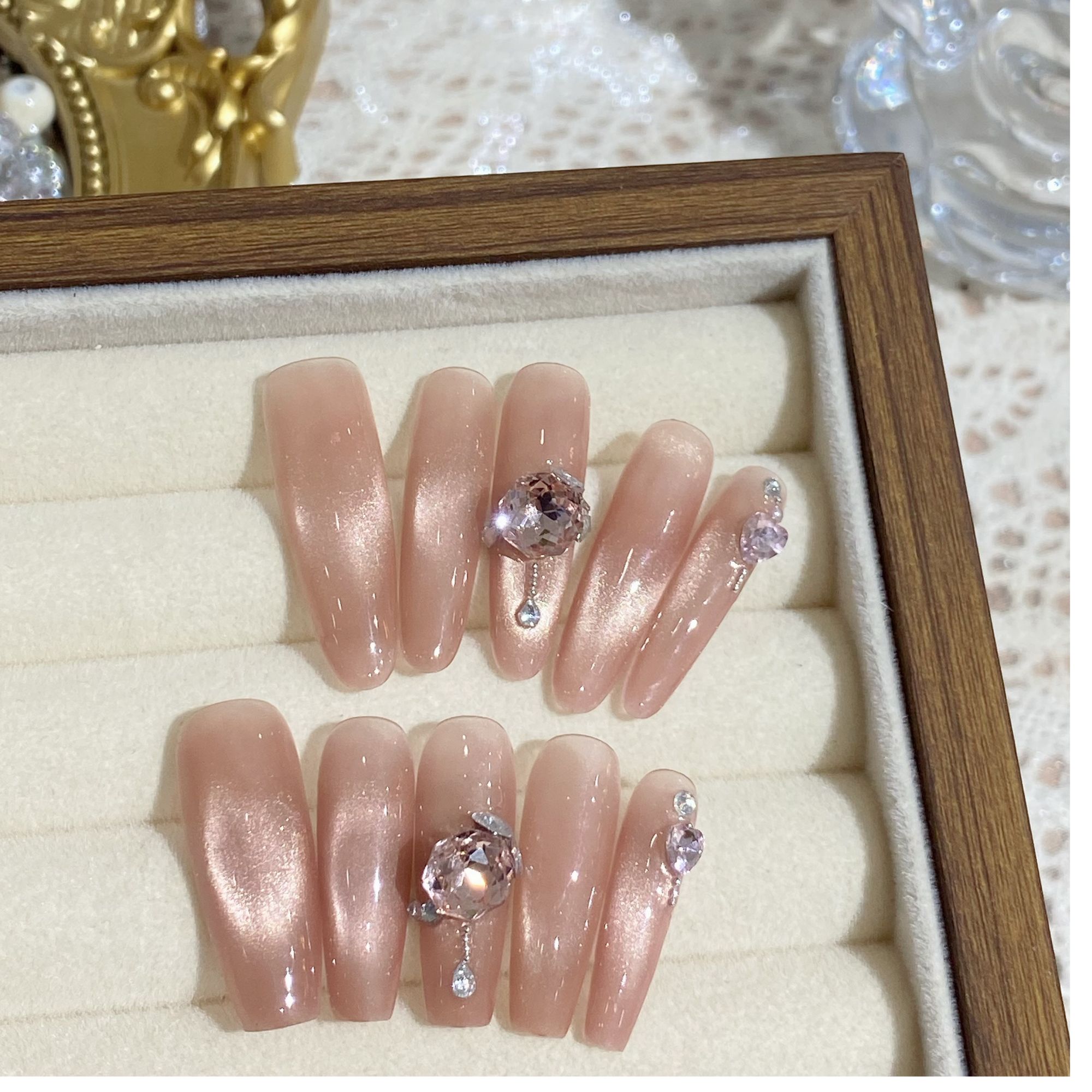 咿哈娜玫瑰雾粉纯手工原创穿戴甲高级感显白美甲贴片