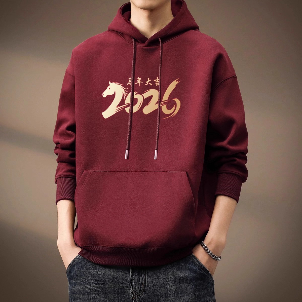 仓石一树潮牌马年本命年连帽卫衣男士2026新款宽松休闲 上衣