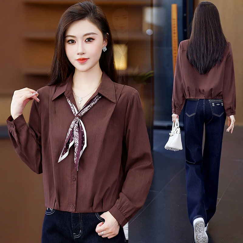 时尚领带衬衫女士2025秋季新款气质职业风简约百搭宽松衬衣上衣潮