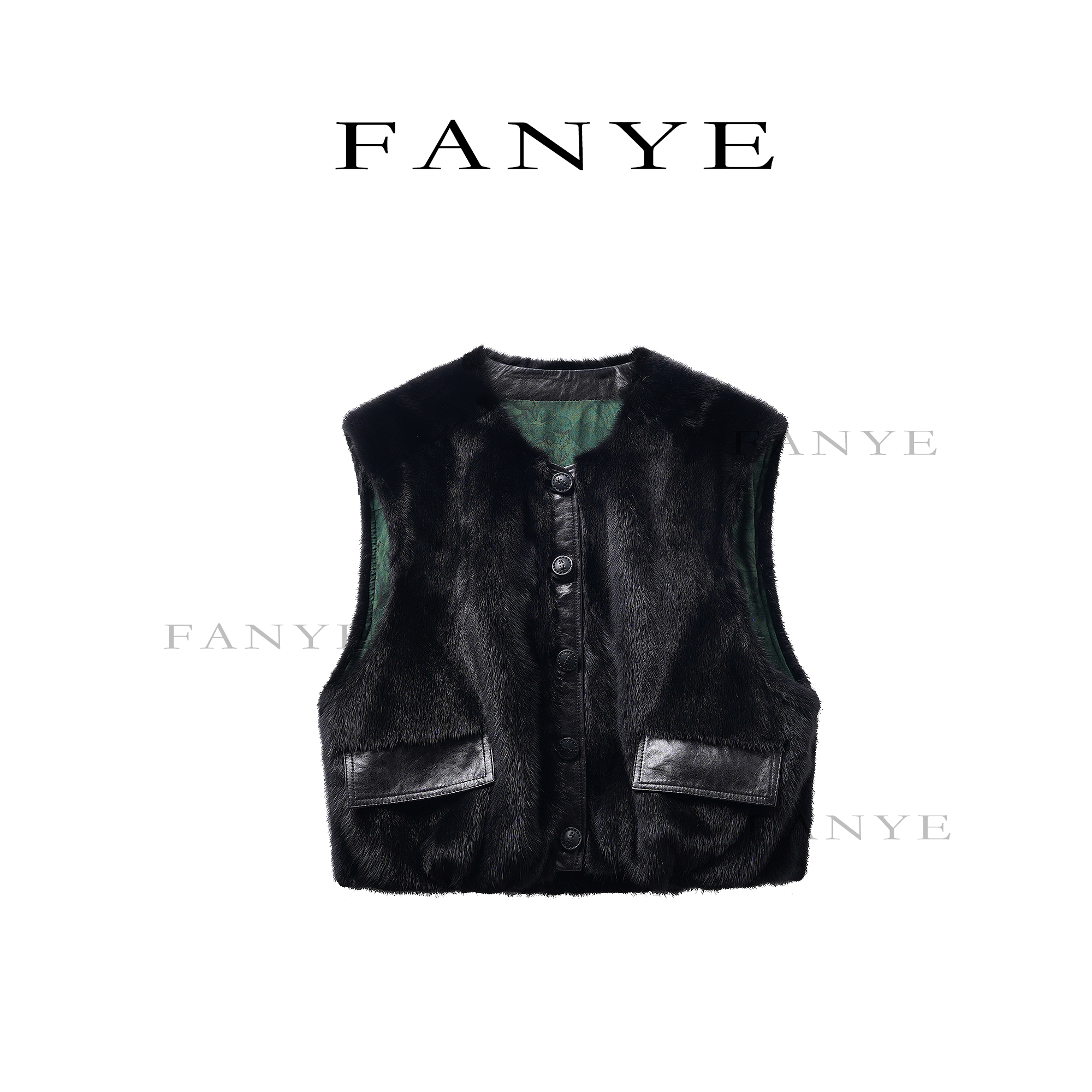 FANYE  2025冬季新款设计感轻奢老钱拼接貂皮马夹86795