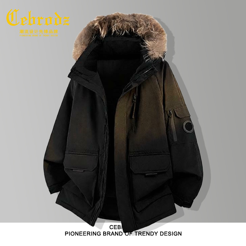 法国Cebrodz山系户外工装户外中老年爸爸连帽冲锋衣羽绒服宽松男