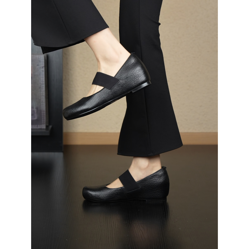 nnmiss/4cm巨软羊皮内增高法式圆头一字带简约复古浅口玛丽珍单鞋