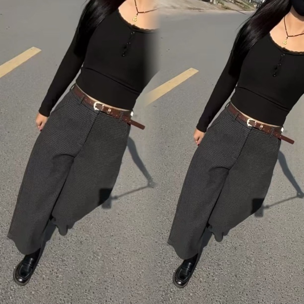 2025冬季新款洋气宽松加绒加厚网红同款减龄气质高档休闲阔腿裤潮