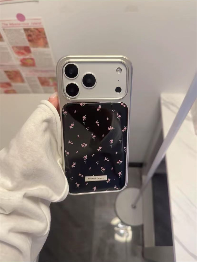 可爱电镀滴胶满屏粉碎花标签适用苹果17pro手机壳iPhone16pro新15