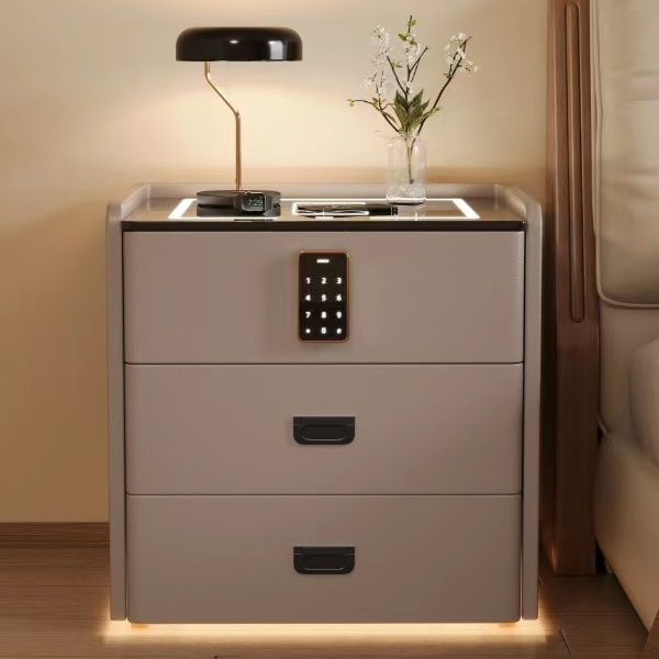 2025新款带人体感应灯智能床头柜简约实木轻奢卧室现代无线多功能