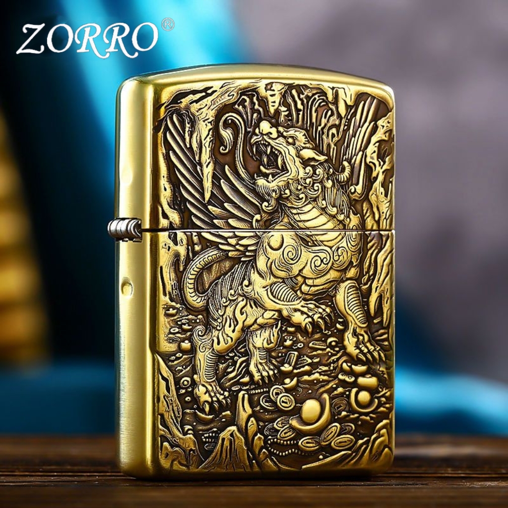 ZORRO佐罗加厚黄铜浮雕天禄貔貅砂轮防风打火机送男高档礼品经典
